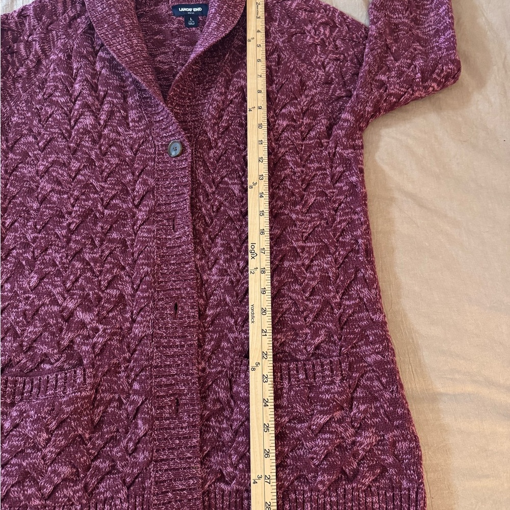 Lands End Women's Burgundy Cardigan Grandpa Sweater - Picture 11 of 15